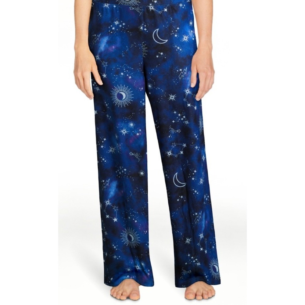 Celestial Night Blue Galaxy Star Print Sleep Pants w/ Pockets M 8-10